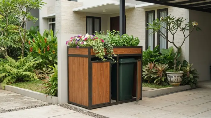 Kotak Sampah dengan Atap Tanaman (Living Roof Planter Box). Foto: AI Generated