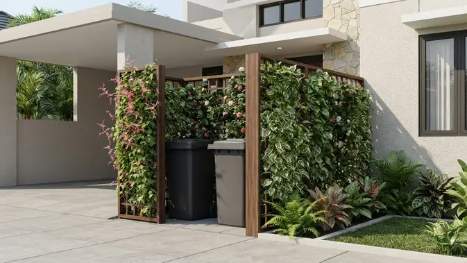 Teralis Kebun Bersama Tanaman Merambat (Trellis Enclosure). Foto: AI Generated