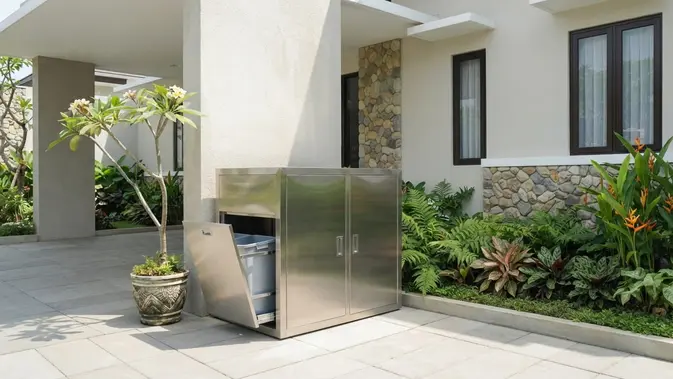 Kabinet Lemari Besi Stainless Steel Tahan Karat. Foto: AI Generated