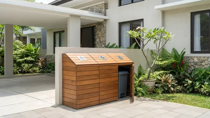 Kotak Sampah Ganda Pemilahan Sampah (Multi-Compartment Sorting Bin). Foto: AI Generated