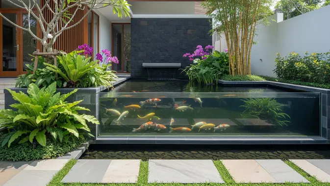 Desain Kolam Ikan Depan Rumah Minimalis (AI Generated)