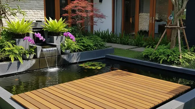 Desain Kolam Ikan Depan Rumah Minimalis (AI Generated)