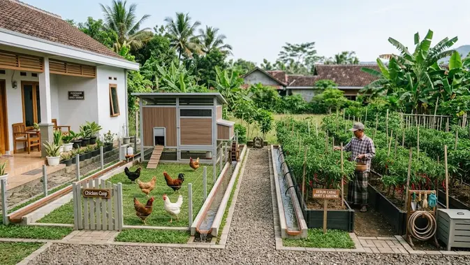 Ternak Ayam dan Kebun Cabai (AI Generated)