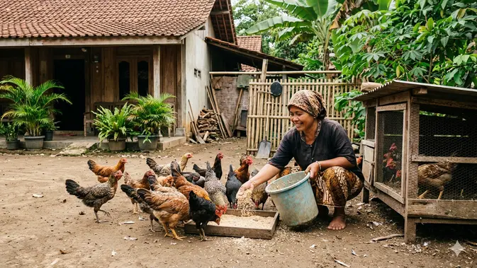 Memberi makan ayam (AI Generated)
