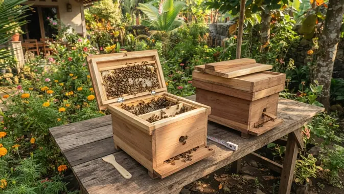 Pemilihan dan Pembuatan Kandang Kotak (Stup) yang Ideal. Foto: AI Generated