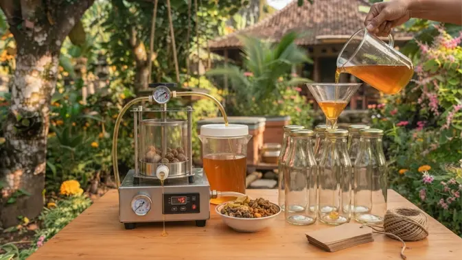 Pengolahan Lanjutan, Evaporasi, dan Pengemasan Produk. Foto: AI Generated