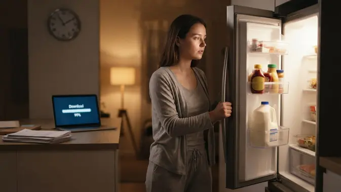Alasan Orang Sering Membuka Kulkas Padahal Tidak Lapar Kebiasaan Berulang Melalui Konsep Habit Loop. Foto: AI Generated