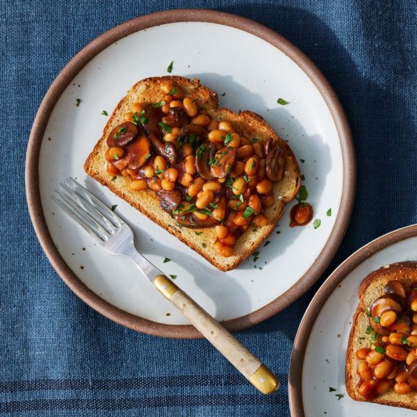 a recipe photo of the Beans on Toast Credit: Photographer: Jen Causey, Food Stylist: Emily Nabors Hall