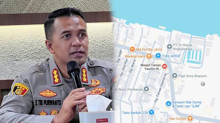 KASUS KECELAKAAN PELAJAR - Kolase Kapolresta Pontianak, Kombes Pol Endang Tri Purwanto saat memberikan keterangan kepada wartawan, di salah satu tempat makan, Jalan Letjend Sutoyo, Kecamatan Pontianak Selatan, Kota Pontianak, Kalimantan Barat, Senin 24 Agustus 2026 (kiri) dan tangkapan layar Google Maps tikungan maut Jl Ya M Sabran Pontianak Timur yang renggut nyawa dua pelajar pada 18 Agustus 2026 lalu.