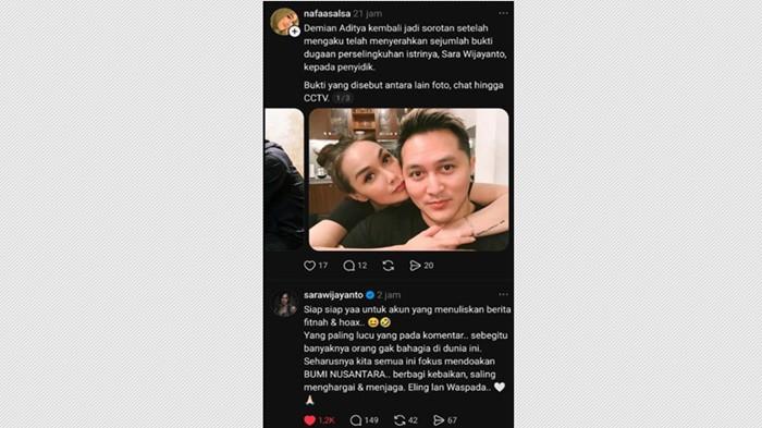 SEMPROT PEMBUAT FITNAH - Sara Wijayanto menyemprot akun penyebar narasi palsu soal rumah tangganya retak dan mengisyaratkan kesiapannya membawa kasus ini ke meja hijau.