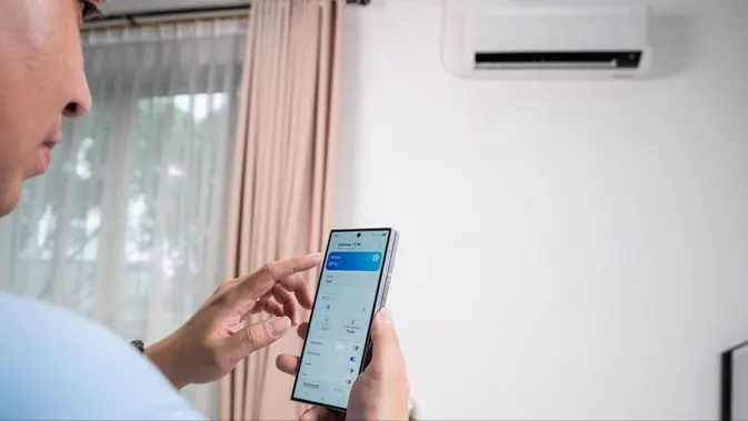 Kontrol AC lewat aplikasi SmartThings, termasuk pengaturan suhu hingga memantau penggunaan listrik bulanan. Credit: Samsung Electronics Indonesia