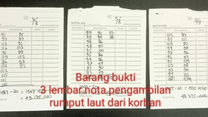 Tampak nota yang jadi barang bukti penggelapan rumput laut