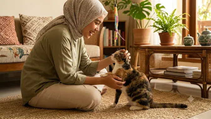 Ilustrasi Cara Mengungkapkan Sayang pada Kucing yang Mudah Dipahami. Foto: AI Generated