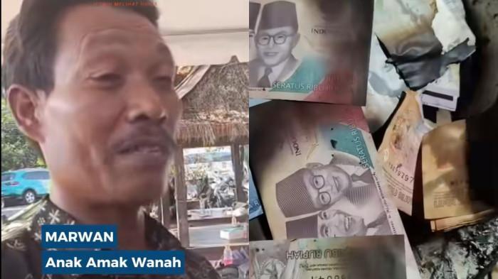 UANG TERBAKAR - Marwan, anak dari Awak Wanah (70), warga Kampung Desa Adat Sade, Desa Rembitan, Kecamatan Pujut, Lombok Tengah, Nusa Tenggara Barat.