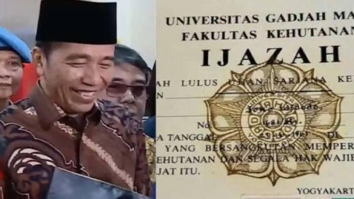 DIGUGAT - Kolase foto Jokowi (kiri) dan foto ijazahnya yang beredar (kanan). Jokowi kini digugat lagi terkait keaslian ijazahnya.