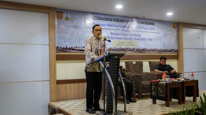 Sosialisasi Perwali Banjarbaru tentang RDTR Wilayah Perencanaan Aerocity Tahun 2026-2046 di Grand Qin Hotel Banjarbaru, Kamis (27/8/2026).
