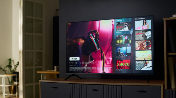 LED TV placed inside the living room on a wooden cabinet