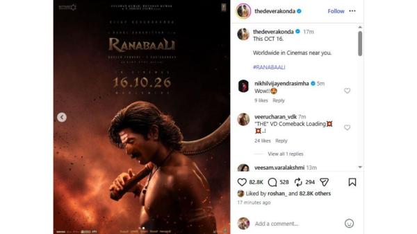 Vijay Deverakonda shared a new poster for the film and announced that Ranabaali will now release worldwide on October 16, 2026