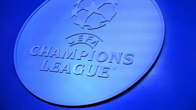 Logo Liga Champions. Foto ini diambil sebelum upacara pengundian Liga Champions 2022-2023 di Istanbul, Turki, 25 Agustus 2022. (OZAN KOSE / AFP)