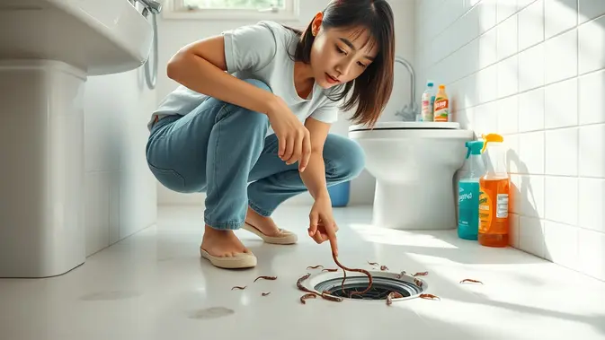 cara membasmi cacing di kamar mandi (AI Generated)