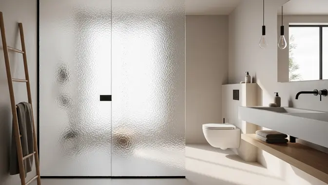 Pintu Kaca Sandblasted. (AI Generated)