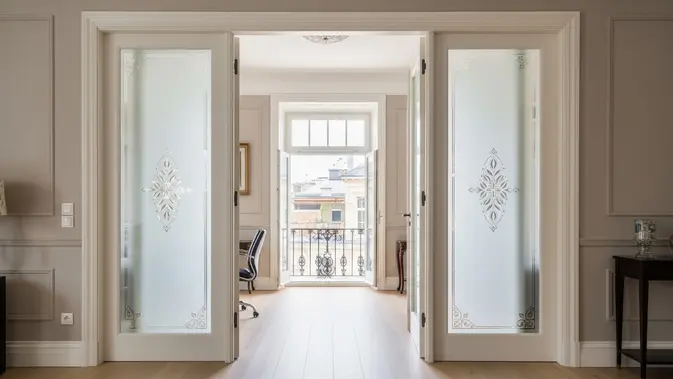 Pintu French Door dengan Panel Kaca Buram. (AI Generated)