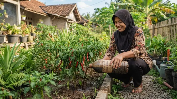 Cara Menggunakan Pupuk Cair pada Tanaman Cabai (AI generated)