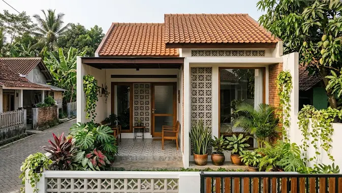 Desain Rumah Kampung dengan Roster dan Tanaman (AI Generated)