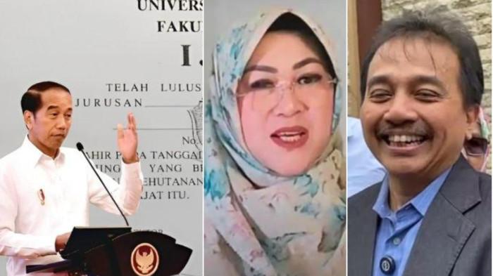 Kolase foto Jokowi, dr Tifa, dan Roy Suryo. Merespons penangkapan Roy Suryo dan dr Tifa terkait tudingan ijazah palsu, Jumat (19/6/2026), Jokowi memastikan akan mengikuti seluruh proses hukum hingga ke pengadilan.