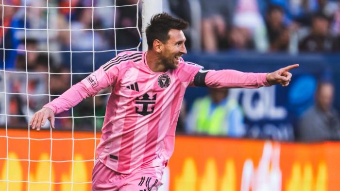 SELEBRASI - Selebrasi penyerang Inter Miami, Lionel Messi saat melawan Cincinnati pada pekan ke-13 MLS 2026, Kamis (14/5/2026) pagi WIB. Hattrick Messi bawa Inter Miami menang 5-3.