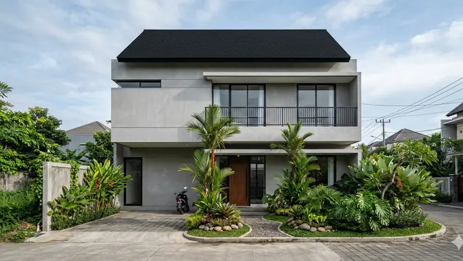 Gambar Rumah Minimalis Cat Abu-Abu  (AI generated)