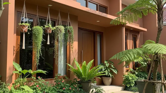 Halaman rumah warna Terracotta atau Cokelat Bata (AI generated)