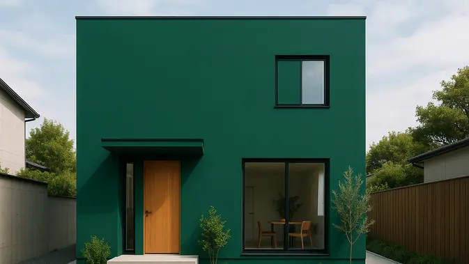 Rumah Minimalis dengan Cat Hijau (AI generated)