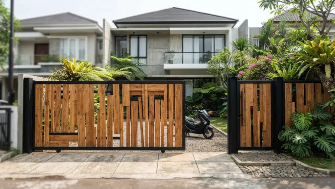 Pagar Kayu Susun Acak (Random Pattern). Foto: AI Generated