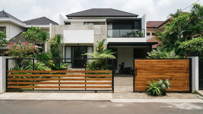 Pagar Kayu Horizontal Clean Line. Foto: AI Generated