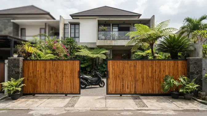 Pagar Kayu Minimalis Warna Natural. Foto: AI Generated