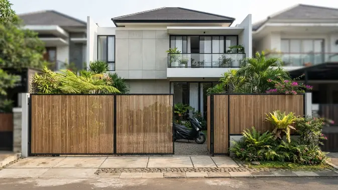 Pagar Kayu Model Slat Tipis. Foto: AI Generated