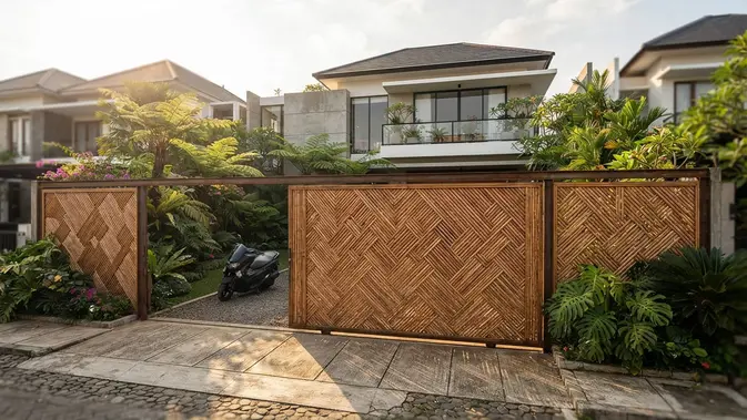 Pagar Kayu Motif Anyaman (Woven Wood). Foto: AI Generated