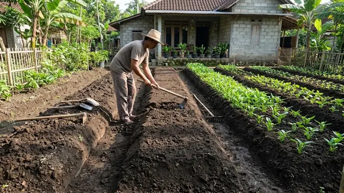 Cara Membentuk Bedengan dengan Ukuran dan Drainase yang Tepat (AI Generated)