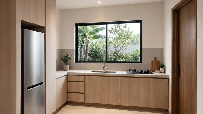 Dapur dengan Jendela Besar di Area Wastafel. (Gambar: AI Generated)