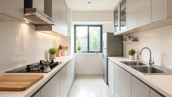 Dapur Galley dengan Dua Sisi Berhadapan. (Gambar: AI Generated)