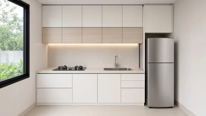 Dapur Minimalis dengan Kabinet Tanpa Handle. (Gambar: AI Generated)