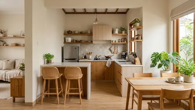 Dapur 3x2 dengan Konsep Semi Terbuka. (Gambar: AI Generated)