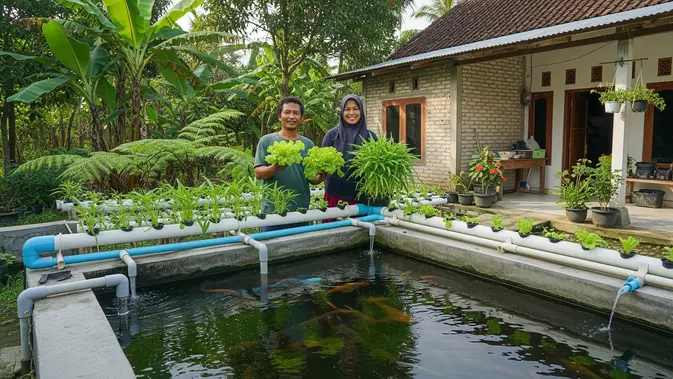 Cara Menanam Hidroponik di Atas Kolam Ikan Cara Menanam Hidroponik di Atas Kolam Ikan/ AI generated