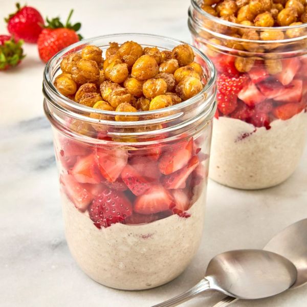 A recipe image of Strawberry Cottage Cheese Snack Jar Credit: Photographer: Caley Ellenburg.