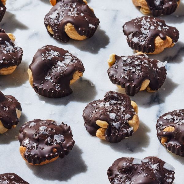 a recipe photo of the Dark Chocolate Cashew Clusters Credit: Photographer: Rachel Marek, Food stylist: Sue Mitchell, Prop stylist: Skylar Myers,