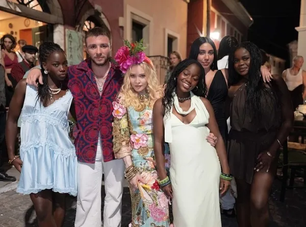Madonna with her children at her birthday party. From left: Estere, Rocco, Madonna, Stella, Lourdes and Mercy. Photo: Instagram Madonna