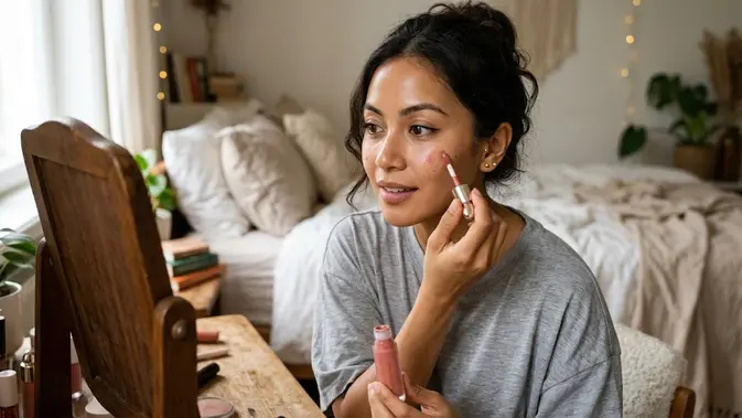 Cara mengaplikasikan liquid blush (AI Generated)