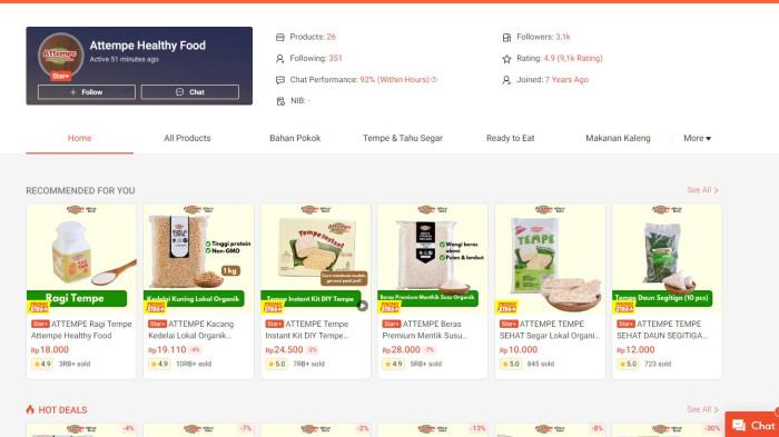 SHOPEE - Tampilan lapak Attempe di marketplace website Shopee pada Senin (31/8/2026). Simak perjalanan Attempe dan Wedang Rempah 3 Putri yang bisa menjelajah Nusantara lewat Shopee.