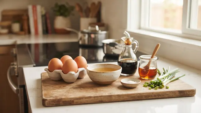 Bahan-Bahan untuk Telur Kukus China. (AI Generated)